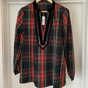NWT JCrew Holiday Tartan Plaid Tunic with Velvet Trim in size Large 10 12